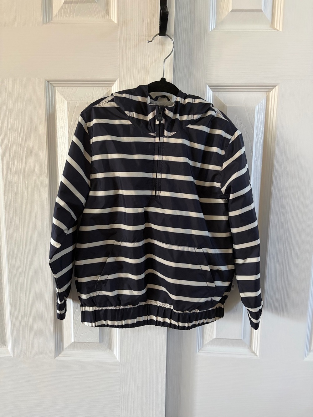 GAP Boys Navy & White Striped Hooded Pullover 1/4 Zip Windbreaker Jacket NWOT